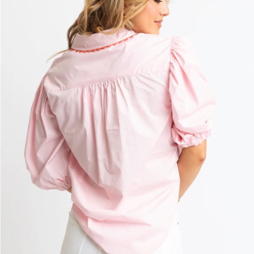 Karlie Solid Poplin Ric Rac Trim Top - Picture 3 of 3